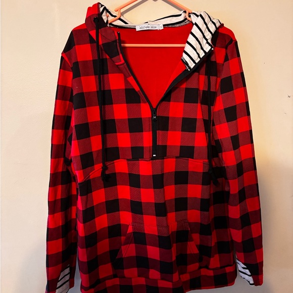 Michelle Mae Tops - Michelle Mae Red and Black Plaid Hoodie